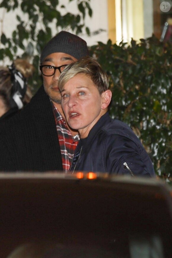 Ellen DeGeneres - Les célébrités arrivent au 50ème anniversaire de Jennifer Aniston au Sunset Towers Hotel à West Hollywood, son ex compagnon B. Pitt était invité à la soirée le 9 février, 2019.