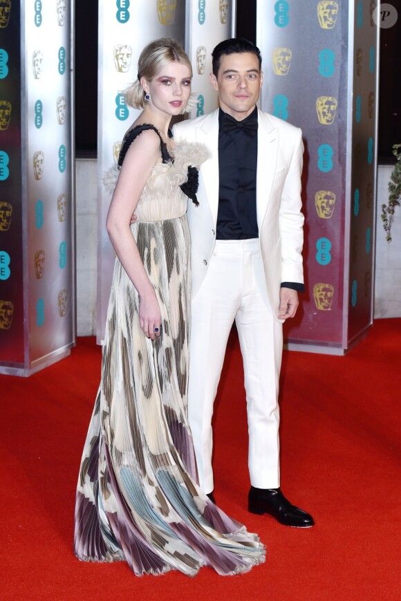 Rami Malek et sa compagne Lucy Boynton à l'after party de la 72ème cérémonie annuelle des BAFTA Awards à la Grosvernor House à Londres le 10 février 2019.