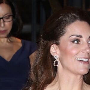 Catherine (Kate) Middleton, duchesse de Cambridge assiste au dîner de gala "100 Women in Finance" au profit des écoles pour la santé mentale au Victoria and Albert Museum de Londres, Royaume Uni, le 13 février 2019.