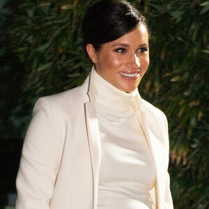 Le prince Harry et Meghan Markle, enceinte, arrivent au musée d'histoire naturelle pour assister à la soirée de gala The Wilder Earth à Londres le 12 février 2019.