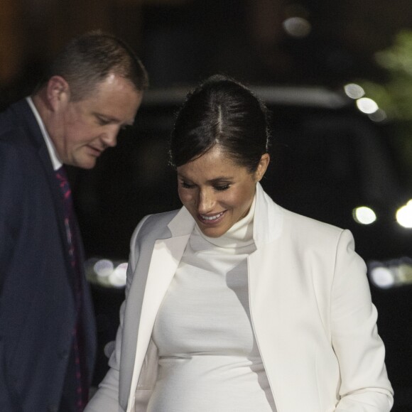 Le prince Harry et Meghan Markle, enceinte, arrivent au musée d'histoire naturelle pour assister à la soirée de gala The Wilder Earth à Londres le 12 février 2019.