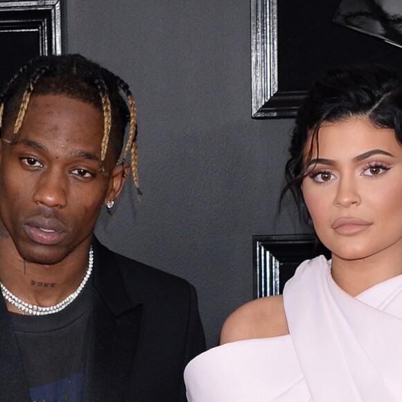 Travis Scott et sa compagne Kylie Jenner - Les célébrités arrivent à la 61ème soirée annuelle des GRAMMY Awards à Los Angeles, le 10 février 2019.