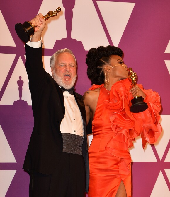 Jay R. Hart et Hannah Beachler (Oscar des meilleurs décors pour le film "Black Panther") - Pressroom de la 91ème cérémonie des Oscars 2019 au théâtre Dolby à Los Angeles, le 24 février 2019.