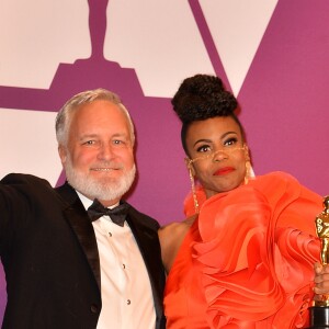 Jay R. Hart et Hannah Beachler (Oscar des meilleurs décors pour le film "Black Panther") - Pressroom de la 91ème cérémonie des Oscars 2019 au théâtre Dolby à Los Angeles, le 24 février 2019.