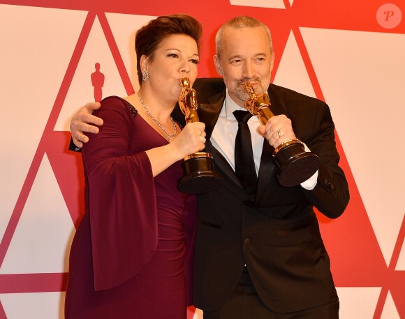 John Warhurst, Nina Hartstone (Oscar du meilleur montage de son pour le "Bohemian Rhapsody") - Pressroom de la 91ème cérémonie des Oscars 2019 au théâtre Dolby à Los Angeles, le 24 février 2019.