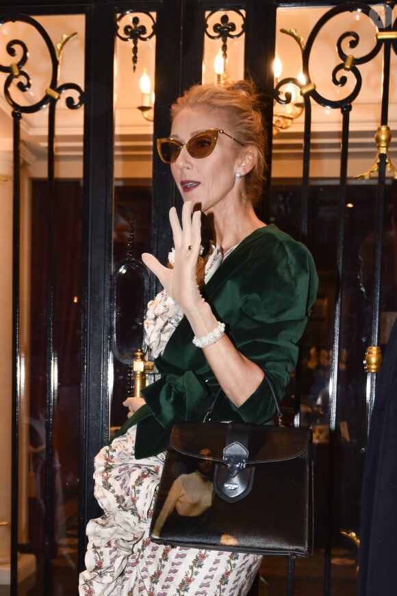 Celine Dion sort de l'hôtel de Crillon pour se rendre à un rendez-vous dans Paris le 25 janvier 2019.