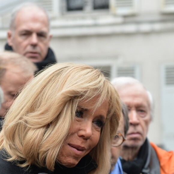 La première dame Brigitte Macron lors des obsèques de Michel Legrand en la cathédrale orthodoxe Saint-Alexandre-Nevsky à Paris, le 1er février 2019.