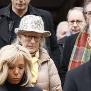 La première dame Brigitte Macron et Franck Riester, ministre de la Culture, lors des obsèques de Michel Legrand en la cathédrale orthodoxe Saint-Alexandre-Nevsky à Paris, le 1er février 2019.