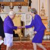 Elizabeth II et Theresa May - La famille royale britannique réunie pour fêter le 50ème anniversaire de l'investiture du prince Charles au palais de Buckingham, le 5 mars 2019.
