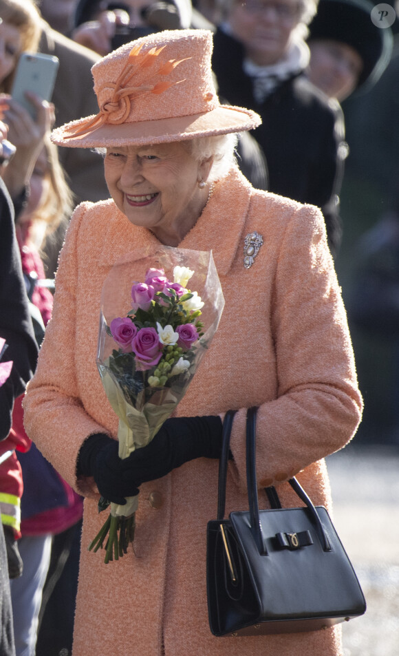 La reine Elisabeth II d'Angleterre se rend à la messe à West Newton le 3 février, 2019