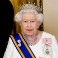 La reine Elisabeth II d'Angleterre - Les souverains néerlandais assistent à un banquet d'Etat au palais de Buckingham de Londres, lors de leur visite d'État au Royaume-Uni, le 23 octobre 2018.