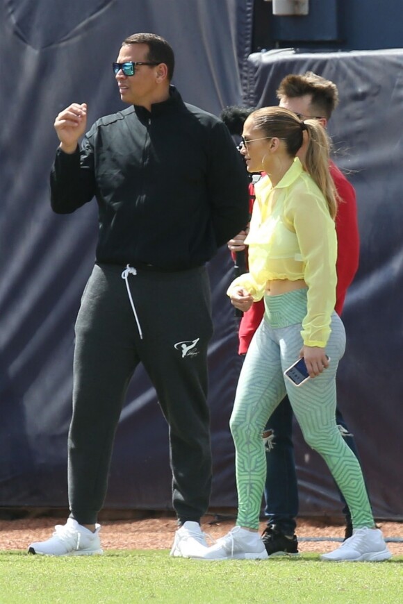 Jennifer Lopez et son compagnon Alex Rodriguez sont allés assister à un match de baseball à Miami, le 22 février 2019.