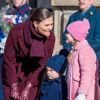 La princesse Victoria de Suède, accompagnée par son mari le prince Daniel et leurs enfants la princesse Estelle et le prince Oscar, a été fêtée par le public le 12 mars 2019 dans la cour intérieur du palais royal à Stockholm lors de la célébration de son prénom.