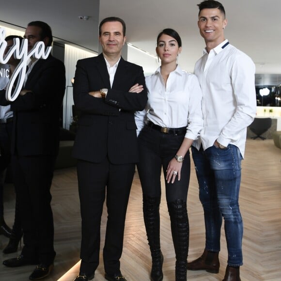 Paulo Ramos, Georgina Rodriguez et son compagnon Cristiano Ronaldo - Cristiano Ronaldo ouvre une clinique de greffe de cheveux "Insparya Hair Clinic'" à Madrid, Espagne, le 18 mars 2019.