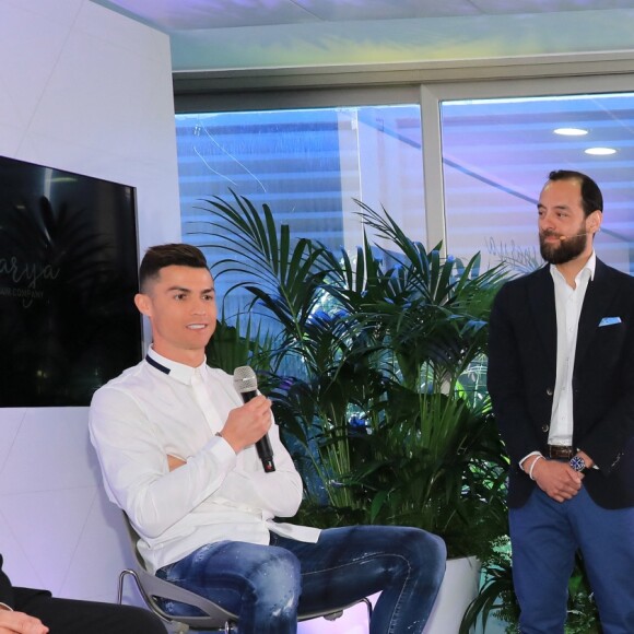 Cristiano Ronaldo ouvre une clinique de greffe de cheveux "Insparya Hair Clinic'" à Madrid, Espagne, le 18 mars 2019.