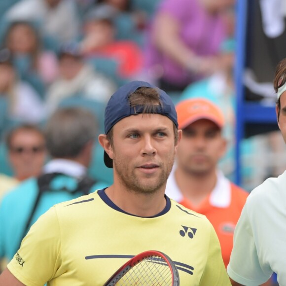 Roger Federer a eu du mal à se défaire du Moldave Radu Albot, le 23 mars 2019, pour son entrée en lice dans le Masters 1000 de Miami.