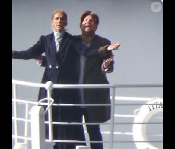 Céline Dion et James Corden enregistrent une parodie de Titanic pour le Carpool Karaoke, à Las Vegas. Mars 2019