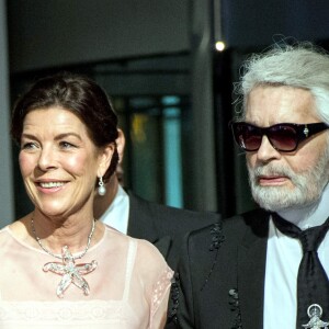 SAR La Princesse Caroline de Hanovre et Karl Lagerfeld - 64ème Bal de la Rose sur le thème de Manhattan, imaginé par K.Lagerfeld, au profit de la Fondation Princesse Grace, dans la Salle des Etoiles au Sporting Monte Carlo à Monaco. Le 24 mars 2018 © Pierre Villard / Palais Princier / SBM via Bestimage