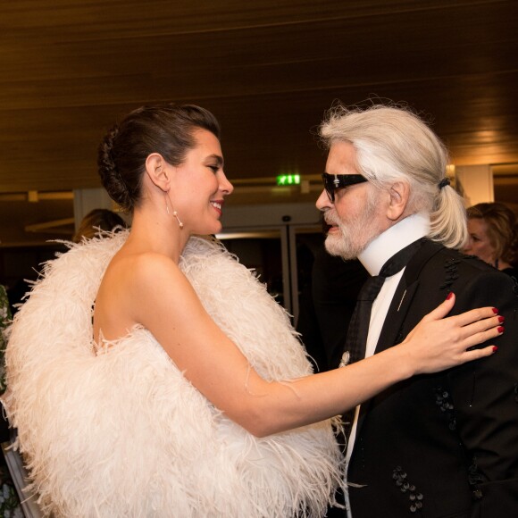 Charlotte Casiraghi et Karl Lagerfeld - Cocktail - 64ème Bal de la Rose sur le thème de Manhattan, imaginé par K.Lagerfeld, au profit de la Fondation Princesse Grace, dans la Salle des Etoiles au Sporting Monte Carlo à Monaco. Le 24 mars 2018 © Gaëtan Luci / Palais Princier / SBM via Bestimage