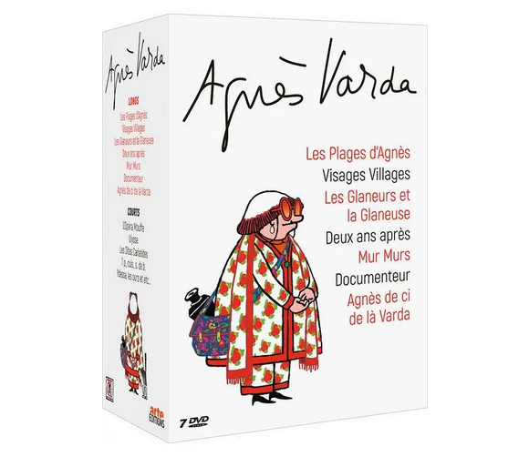 Le coffret vidéo Agnès Varda, avec le dessin qui a été reproduit sur les badges portés par les invités de son hommage à la Cinémathèque française le 2 avril 2019