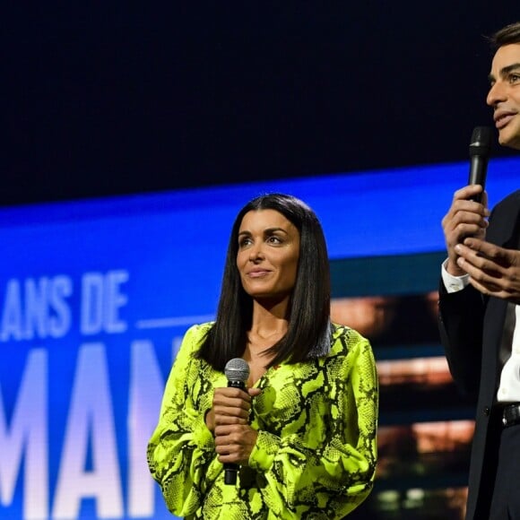 Exclusif - Jenifer et Julian Bugier lors de l'enregistrement de l'émission "Les 40 ans de Starmania" les stars chantent pour le Sidaction au Palais des Congrès à Paris, le 29 mars 2019. © Pierre Perusseau/Bestimage