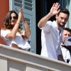 Hugo Lloris, le gardien et capitaine de l'équipe de France de Football, en famille avec sa femme Marine et leurs filles Anne-Rose et Giuliana ,et avec Christian Estrosi, le maire de Nice, sur le balcon de la mairie de Nice le 18 juillet 2018. Il a été fêté par la ville de Nice 3 jours après sa victoire à la finale de la Coupe du Monde 2018. © Bruno Bebert/ Bestimage