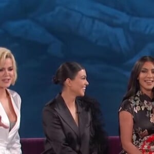 Khloé, Kourtney et Kim Kardashian évoquent sa relation avec Tristan Thompson sur le plateau de l'émission "Jimmy Kimmel Live!", le 2 avril 2019.