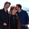Thibault de Montalembert, Liliane Rovere et Gregory Montel présentent leur série "10% - Call my Agent" - Photocall lors du MIP TV 2017 à Cannes, le 4 avril 2017. © Bruno Bebert/Bestimage