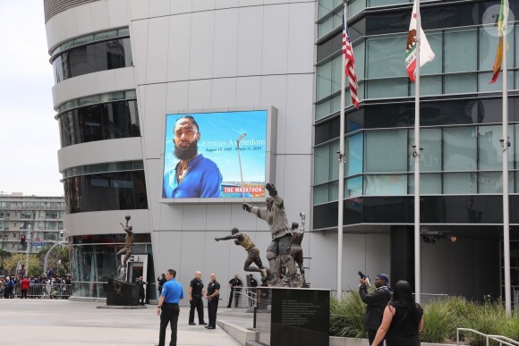 Obsèques de Nipsey Hussle (de son vrai nom Ermias Asghedom) au Staples Center à Los Angeles, le 11 avril 2019.