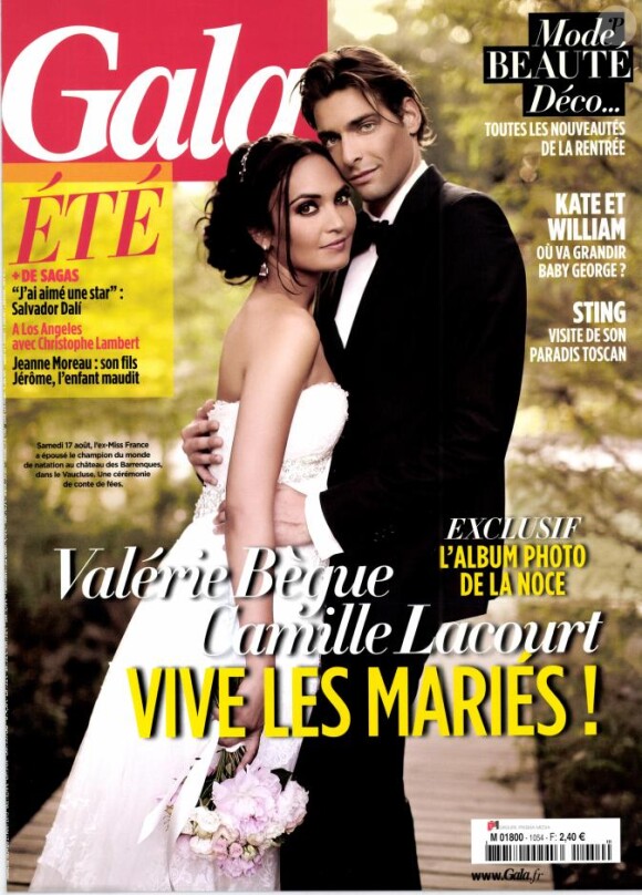 Valérie Bègue et Camille Lacourt (ici en couverture du magazine Gala du 21 août 2013) se sont mariés le 8 août 2013.