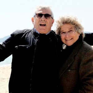 Exclusif - Michel Boujenah et Jacqueline Franjou lors de la conférence de presse de présentation de la saison 2019 du Festival de Ramatuelle sur la plage Serena à Ramatuelle. Le 18 avril 2019 © Valérie Le Parc / Nice Matin / Bestimage