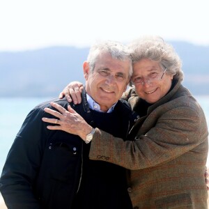 Exclusif - Michel Boujenah et Jacqueline Franjou lors de la conférence de presse de présentation de la saison 2019 du Festival de Ramatuelle sur la plage Serena à Ramatuelle. Le 18 avril 2019 © Valérie Le Parc / Nice Matin / Bestimage