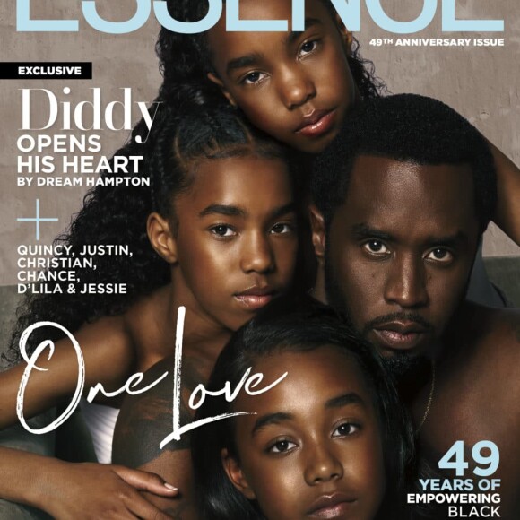 Diddy et ses filles D'Lila, Jessie et Chance en couverture du magazine Essence. Avril 2019. Photo par Dana Scruggs.
