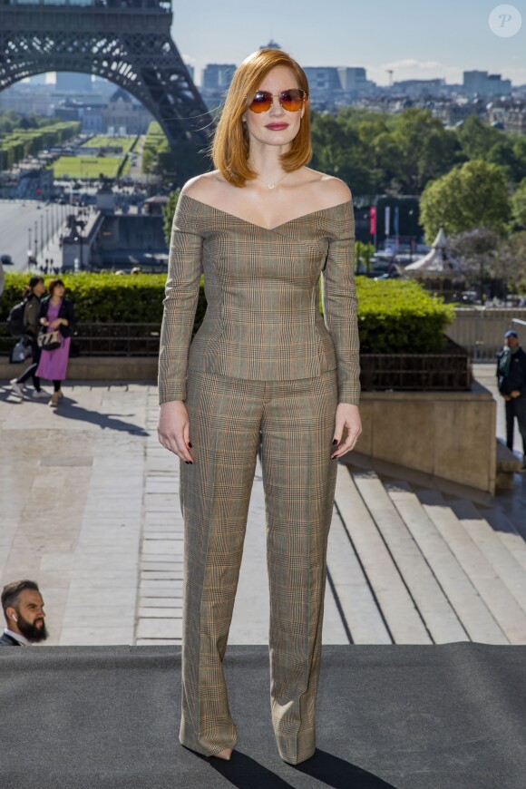 Jessica Chastain au photocall de "X-Men: Dark Phoenix" sur l'esplanade du Trocadéro à Paris, le 26 avril 2019. © Olivier Borde/Bestimage