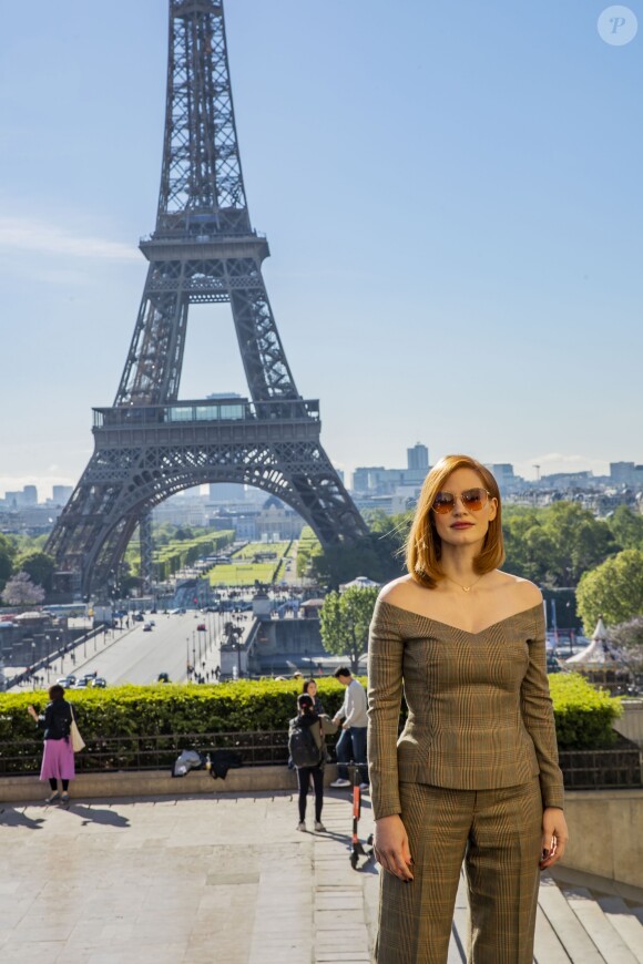 Jessica Chastain au photocall de "X-Men: Dark Phoenix" sur l'esplanade du Trocadéro à Paris, le 26 avril 2019. © Olivier Borde/Bestimage