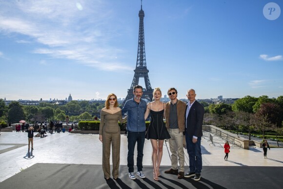Jessica Chastain, Simon Kinberg, Sophie Turner, Michael Fassbender et Hutch Parker au photocall de "X-Men: Dark Phoenix" sur l'esplanade du Trocadéro à Paris, le 26 avril 2019. © Olivier Borde/Bestimage