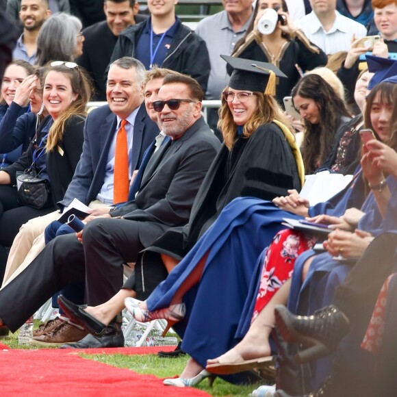 Exclusif - Arnold Schwarzenegger était présent pour son fils illégitime Joseph Baena, qui recevait son diplôme (en présence aussi de sa mère Mildred Patricia Baena) de la Pepperdine University à Malibu, Los Angeles, le 27 avril 2019.