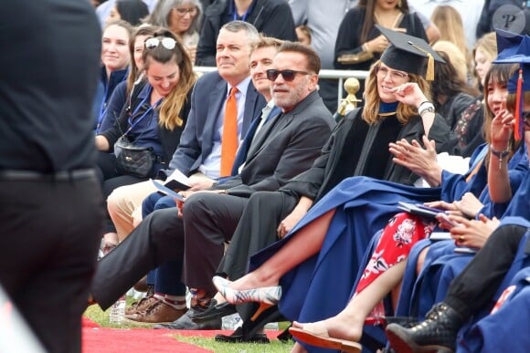 Exclusif - Arnold Schwarzenegger était présent pour son fils illégitime Joseph Baena, qui recevait son diplôme (en présence aussi de sa mère Mildred Patricia Baena) de la Pepperdine University à Malibu, Los Angeles, le 27 avril 2019.