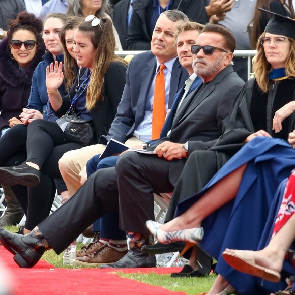 Exclusif - Arnold Schwarzenegger était présent pour son fils illégitime Joseph Baena, qui recevait son diplôme (en présence aussi de sa mère Mildred Patricia Baena) de la Pepperdine University à Malibu, Los Angeles, le 27 avril 2019.