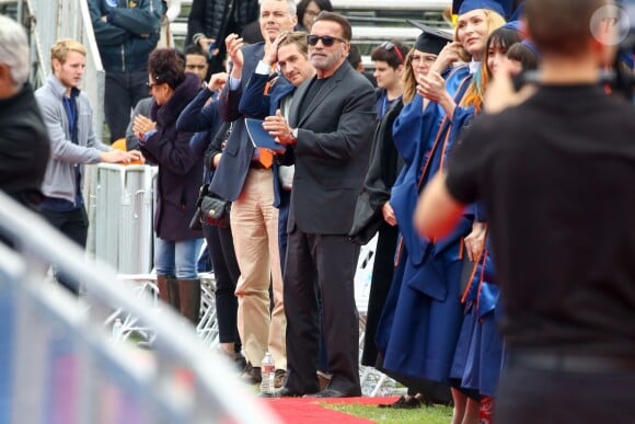 Exclusif - Arnold Schwarzenegger était présent pour son fils illégitime Joseph Baena, qui recevait son diplôme (en présence aussi de sa mère Mildred Patricia Baena) de la Pepperdine University à Malibu, Los Angeles, le 27 avril 2019.