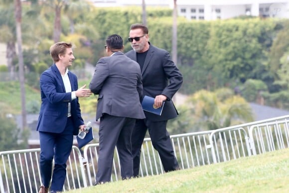 Exclusif - Arnold Schwarzenegger était présent pour son fils illégitime Joseph Baena, qui recevait son diplôme (en présence aussi de sa mère Mildred Patricia Baena) de la Pepperdine University à Malibu, Los Angeles, le 27 avril 2019.