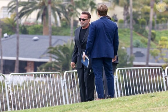 Exclusif - Arnold Schwarzenegger était présent pour son fils illégitime Joseph Baena, qui recevait son diplôme (en présence aussi de sa mère Mildred Patricia Baena) de la Pepperdine University à Malibu, Los Angeles, le 27 avril 2019.