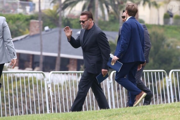 Exclusif - Arnold Schwarzenegger était présent pour son fils illégitime Joseph Baena, qui recevait son diplôme (en présence aussi de sa mère Mildred Patricia Baena) de la Pepperdine University à Malibu, Los Angeles, le 27 avril 2019.