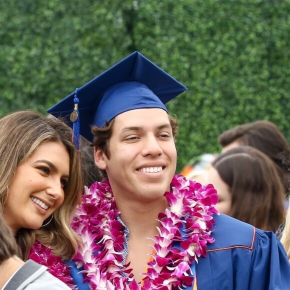 Exclusif - Arnold Schwarzenegger était présent pour son fils illégitime Joseph Baena, qui recevait son diplôme (en présence aussi de sa mère Mildred Patricia Baena) de la Pepperdine University à Malibu, Los Angeles, le 27 avril 2019.