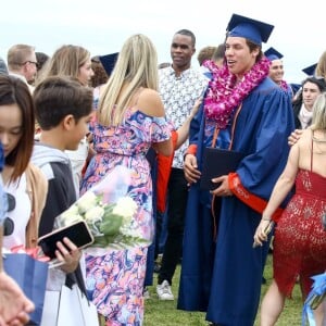 Exclusif - Arnold Schwarzenegger était présent pour son fils illégitime Joseph Baena, qui recevait son diplôme (en présence aussi de sa mère Mildred Patricia Baena) de la Pepperdine University à Malibu, Los Angeles, le 27 avril 2019.