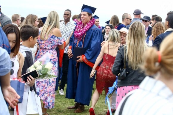 Exclusif - Arnold Schwarzenegger était présent pour son fils illégitime Joseph Baena, qui recevait son diplôme (en présence aussi de sa mère Mildred Patricia Baena) de la Pepperdine University à Malibu, Los Angeles, le 27 avril 2019.