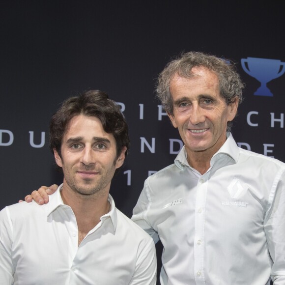 Nicolas Prost et son père Alain Prost - L'écurie française Renault fête sa troisième victoire consécutive au titre mondial de FIA Formule E à l'Atelier Renault à Paris, France, le 26 septembre 2017. © Pierre Perusseau/Bestimage