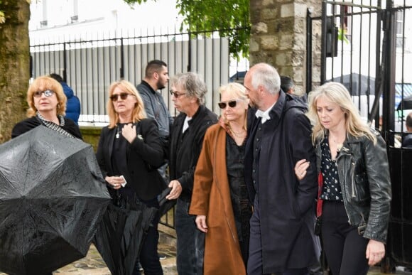Babette, la femme de Dick Rivers, Pascal Forneri, le fils de Dick Rivers et Micheline Davis, Natala, la fille de Dick Rivers - Obsèques de Dick Rivers en l'église Saint-Pierre de Montmartre à Paris le 2 mai 2019.