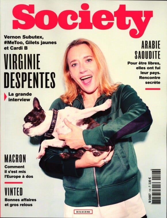 Virginie Despentes en couverture de Society, en kiosques le 16 mai 2019.