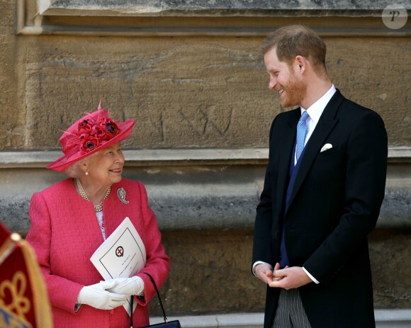 La reine Elisabeth II d'Angleterre et le prince Harry - Mariage de Lady Gabriella Windsor avec Thomas Kingston dans la chapelle Saint-Georges du château de Windsor le 18 mai 2019.